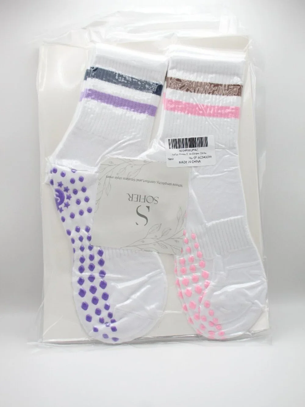 4 Pair Pilates Grip Crew Socks